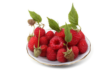 Raspberries on dish