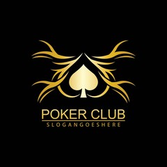 Obraz premium Gold Poker Logo Vector in Elegant Style with Black Background. Poker Club Logo Design for Casino Business, Gamble, Card Game, Speculate, etc