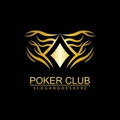 Gold Poker Logo Vector in Elegant Style with Black Background. Poker Club Logo Design for Casino Business, Gamble, Card Game, Speculate, etc