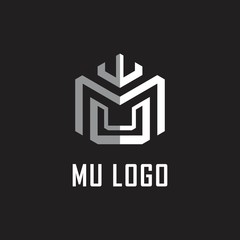Initial letter MU, minimalist logo, monogram white