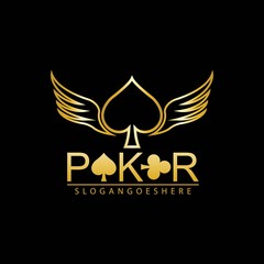 Gold Poker Logo Vector in Elegant Style with Black Background. Poker Club Logo Design for Casino Business, Gamble, Card Game, Speculate, etc
