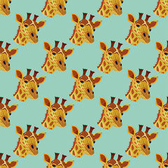 Naklejka premium Giraffe head seamless vector pattern turquoise green background