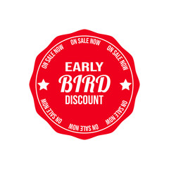 Early Bird Discount now on sale sign badge vector on a white background.