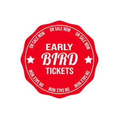 Early Bird Ticket now on sale sign badge vector on a white background.
