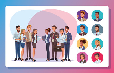 young business people workers characters