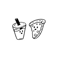 happy retro doodle pizza and drink cup