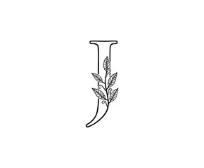Initial J letter with leaves Line Shape logo Icon. 