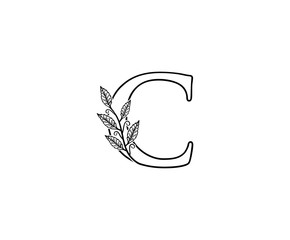 Initial C letter with leaves Line Shape logo Icon. 