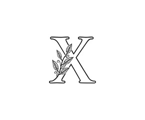 Initial X letter with leaves Line Shape logo Icon. 