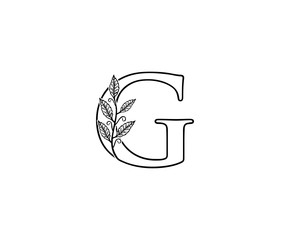 Initial G letter with leaves Line Shape logo Icon. 