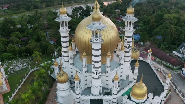 Aerial view of the beautiful Ubudiah Mosque, Kuala Kangsar, Perak, Malaysia