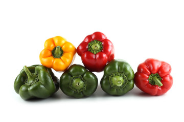 Red, green and yellow sweet peppers