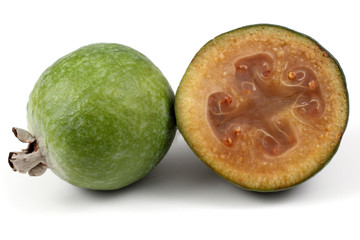 Feijoa fruit with a half