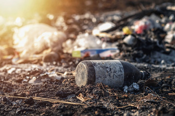 Caused by human littering, blurred waste pile images For background