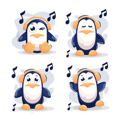cute penguin with music mascot cartoon vector