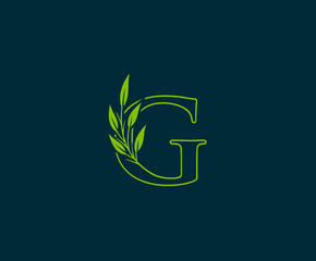 Initial G letter with green leaves logo Icon.