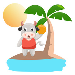 Obraz na płótnie Canvas cow play basketball in the beach cartoon vector