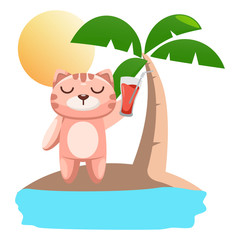 Obraz na płótnie Canvas cat drink juice in the beach cartoon vector