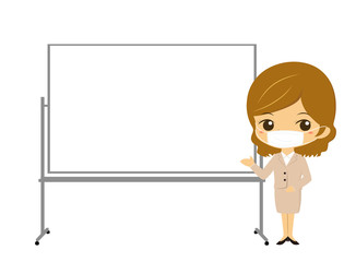 ホワイトボード　女性　マスク