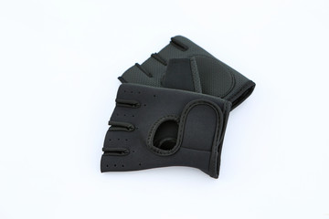 A pair of leather gym gloves isolated on white background.