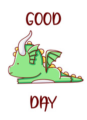 Character kawaii dragon cartoon cute good day hand drawn isolated on white background