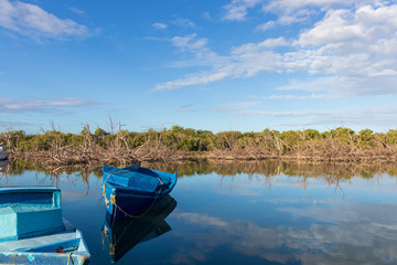 Naklejka premium boat on the lake from Montecristi, Dominican Republic