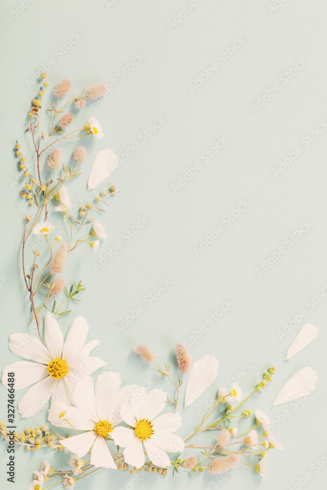 Wall mural white flowers on paper background