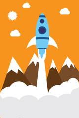 Obraz premium rocket illustration flying over cloud. beautiful scenery with white clouds