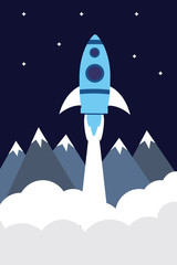 rocket illustration flying over cloud. beautiful scenery with white clouds