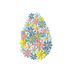 Isolated Easter egg decorated with multicolored flowers, white background, vector illustration