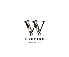 Vintage W letter luxury beauty flourishes ornament monogram logo perfect for boutique, wedding invitation, restaurant,hotel.
