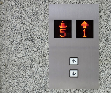 Elevator Call Panel with blind and wheelchair sign with copy space, Up and Down Buttons.