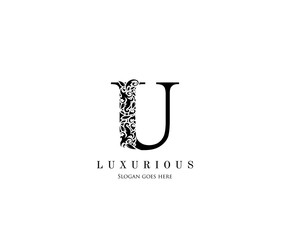 Vintage U letter luxury beauty flourishes ornament monogram logo perfect for boutique, wedding invitation, restaurant,hotel.