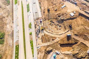 development of new residential area. concrete piles foundation for a new building on construction...