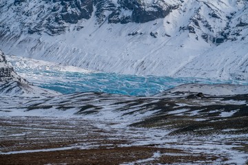 Snow mountain and glaciers backgrounds, natural landscapes in Iceland