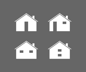 White flat home icons on gray background. House Symbols on gray background. Vector illustration