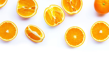 Naklejka na ściany i meble High vitamin C, Juicy and sweet. Fresh orange fruit on white.