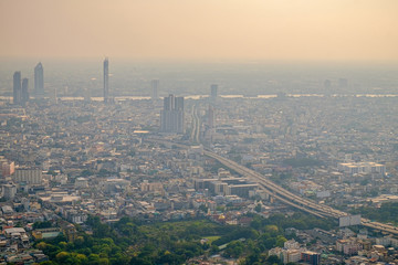 Naklejka premium Air pollution from Lots of dust or PM2.5 particle exceeds the standard at Bangkok, Thailand.
