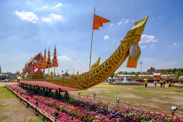 The exhibition of The grand royal barge procession at Sanam Luang Ceremonial Ground in Bangkok,...