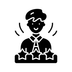 Employee of the month black icon, concept illustration, vector flat symbol, glyph sign.