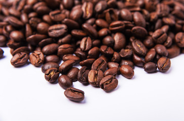 Coffee beans on a white background.