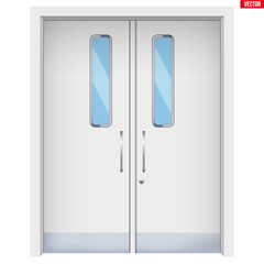 Hospital double doors. Element from medical hall. Emergency entrance. Vector Illustration isolated on white background.