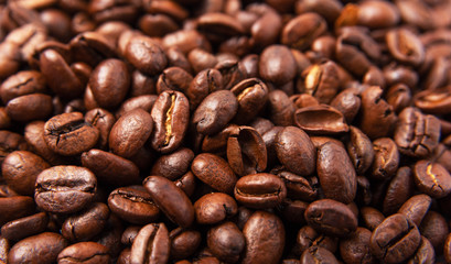 Coffee beans on a white background.