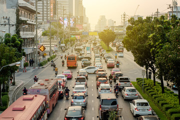 Traffic jam in Bangkok 's Central Business District, Thailand.