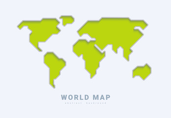 World vector map. Green Earth planet stylized line outline stroke with shadow. Abstract illustration for eco infographic