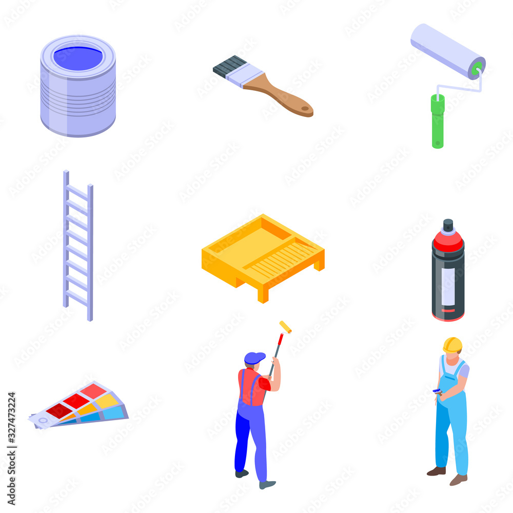 Poster painter icons set. isometric set of painter vector icons for web design isolated on white background