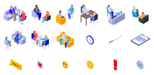 Psychologist icons set. Isometric set of psychologist vector icons for web design isolated on white background