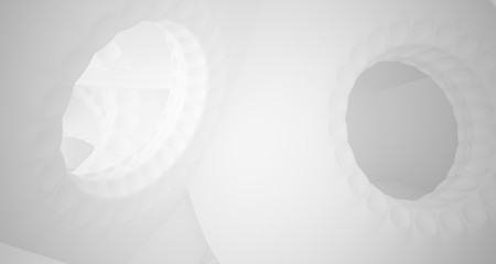 Abstract architectural background. White interior with smooth discs. 3D illustration and rendering.