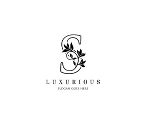 Initial S letter luxury beauty flourishes ornament monogram logo perfect for boutique, wedding invitation, restaurant,hotel.