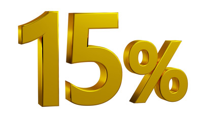 3D 15% number Gold with white Background